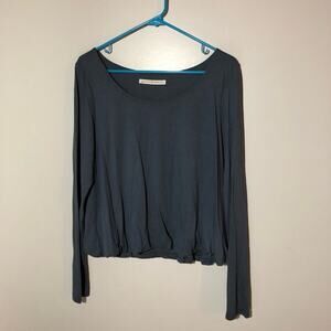 Peruvian Connection blue scoop neck long sleeve elastic waist pima modal top L